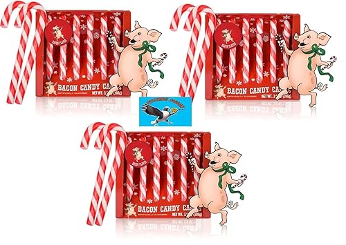 Bacon Flavored Christmas Candy Canes 18ct - Funny Savory Holiday Candy, Novelty Gag Gift, Weird Flavor Stocking Stuffers