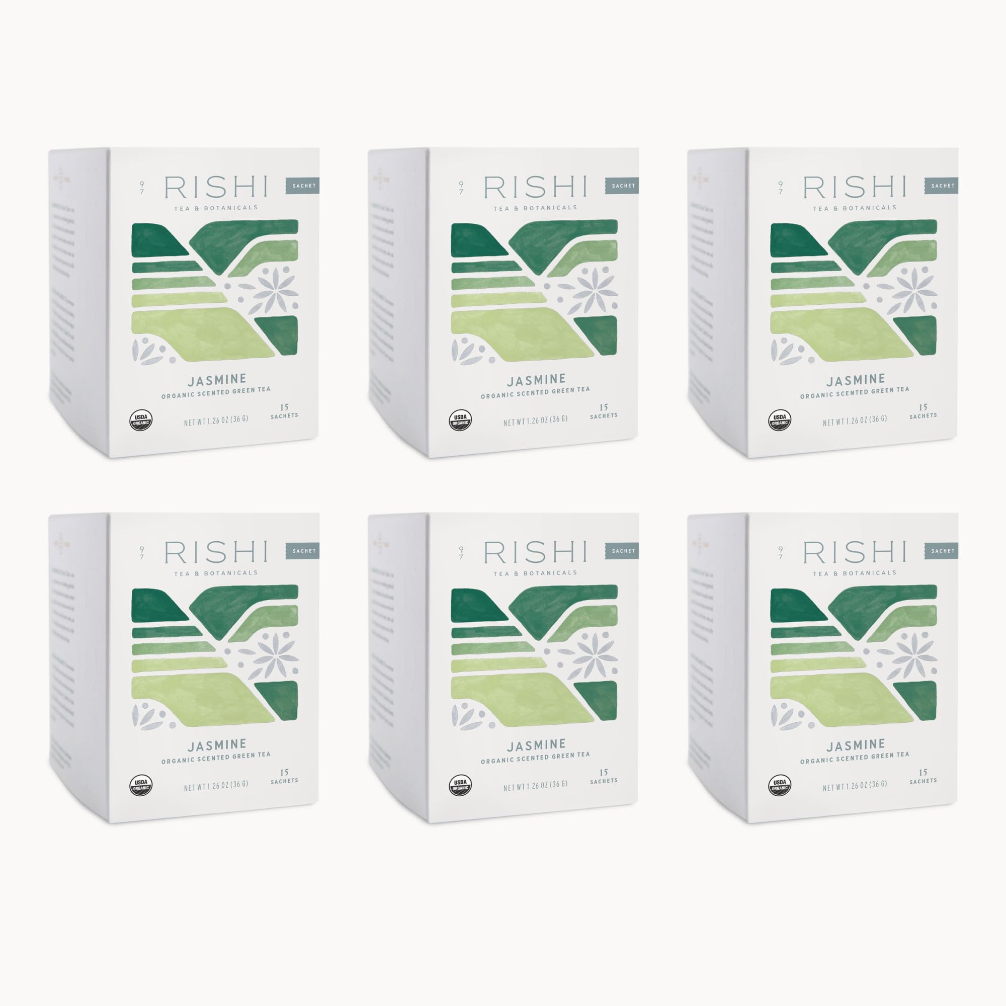 Rishi Tea Organic Jasmine Green Tea Bags, 15 Count (Pack of 6)