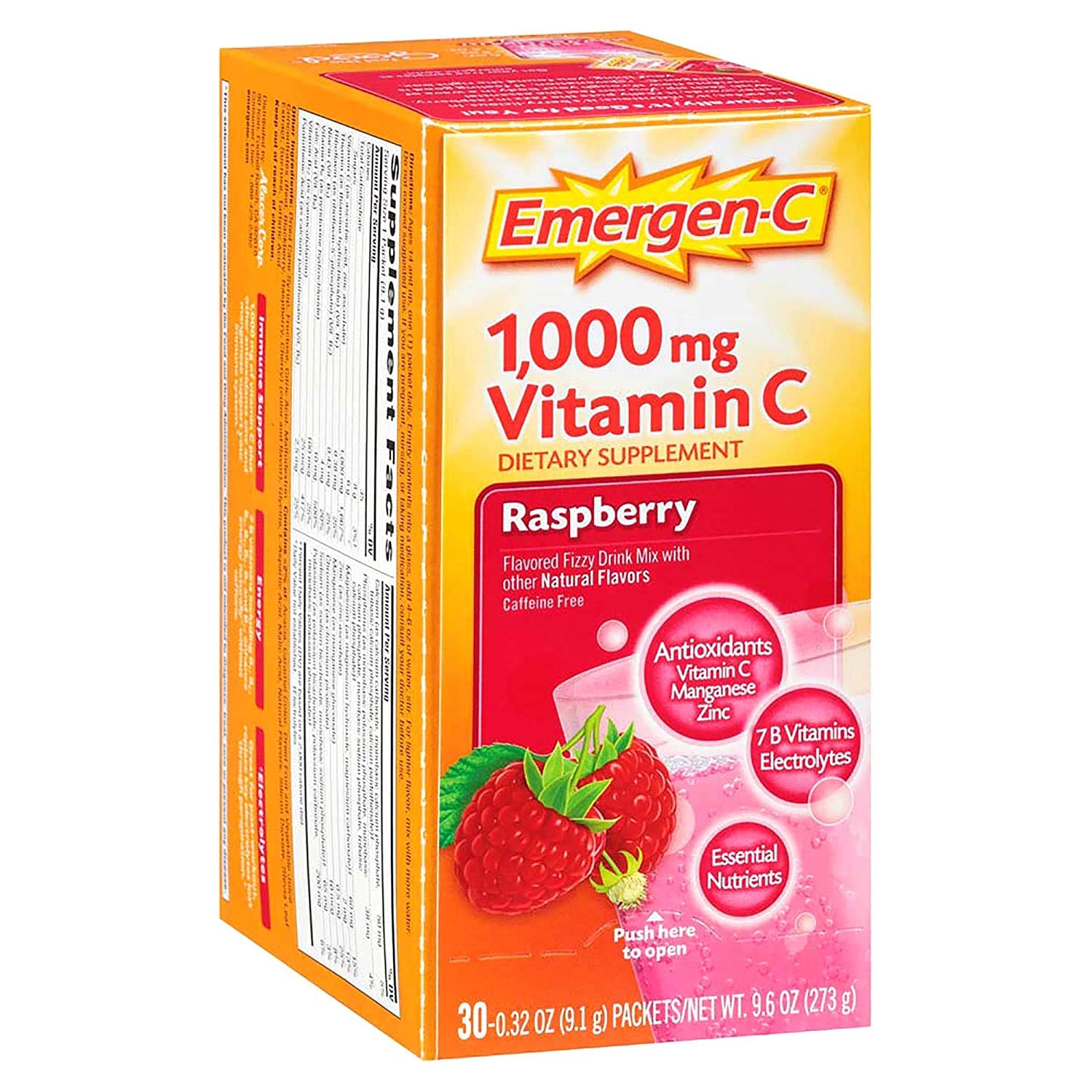 Emergen-C Raspberry Fizzy Drink Mix, 30 Pack