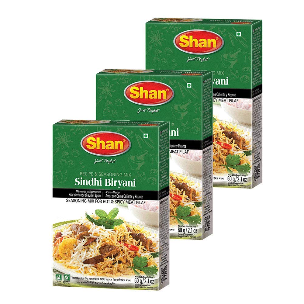 Shan Sindhi Biryani Recipe & Seasoning Mix (60g) - Spice Packets for Hot & Spicy Meat Pilaf - Indian Rice Seasoning with Turmeric, Garlic & Chili