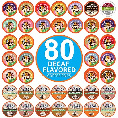 Crazy Cups Flavored Decaf Coffee Pods Variety Pack Compatible with Keurig K Cups Brewers, 80 Count, Assorted Decaffeinated Flavored Coffee Sampler