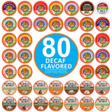 Crazy Cups Flavored Decaf Coffee Pods Variety Pack Compatible with Keurig K Cups Brewers, 80 Count, Assorted Decaffeinated Flavored Coffee Sampler