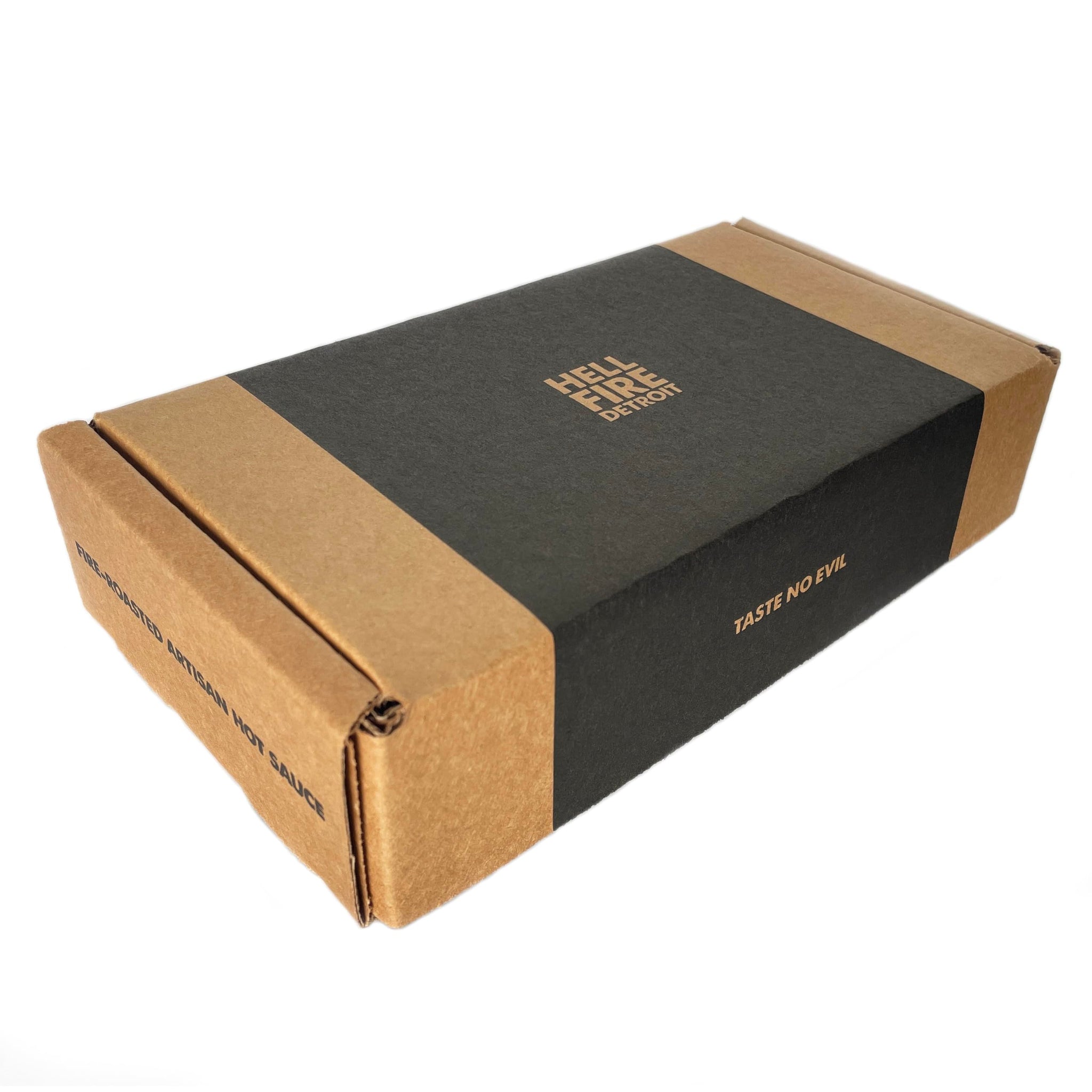 Hell Fire Detroit Hot Box #1 Gift Box (Mild, Medium, Hot, Extra Hot), Crafted with Fresh, Fire-Roasted Poblano, Cherry Bomb, Manzana, and Habanero
