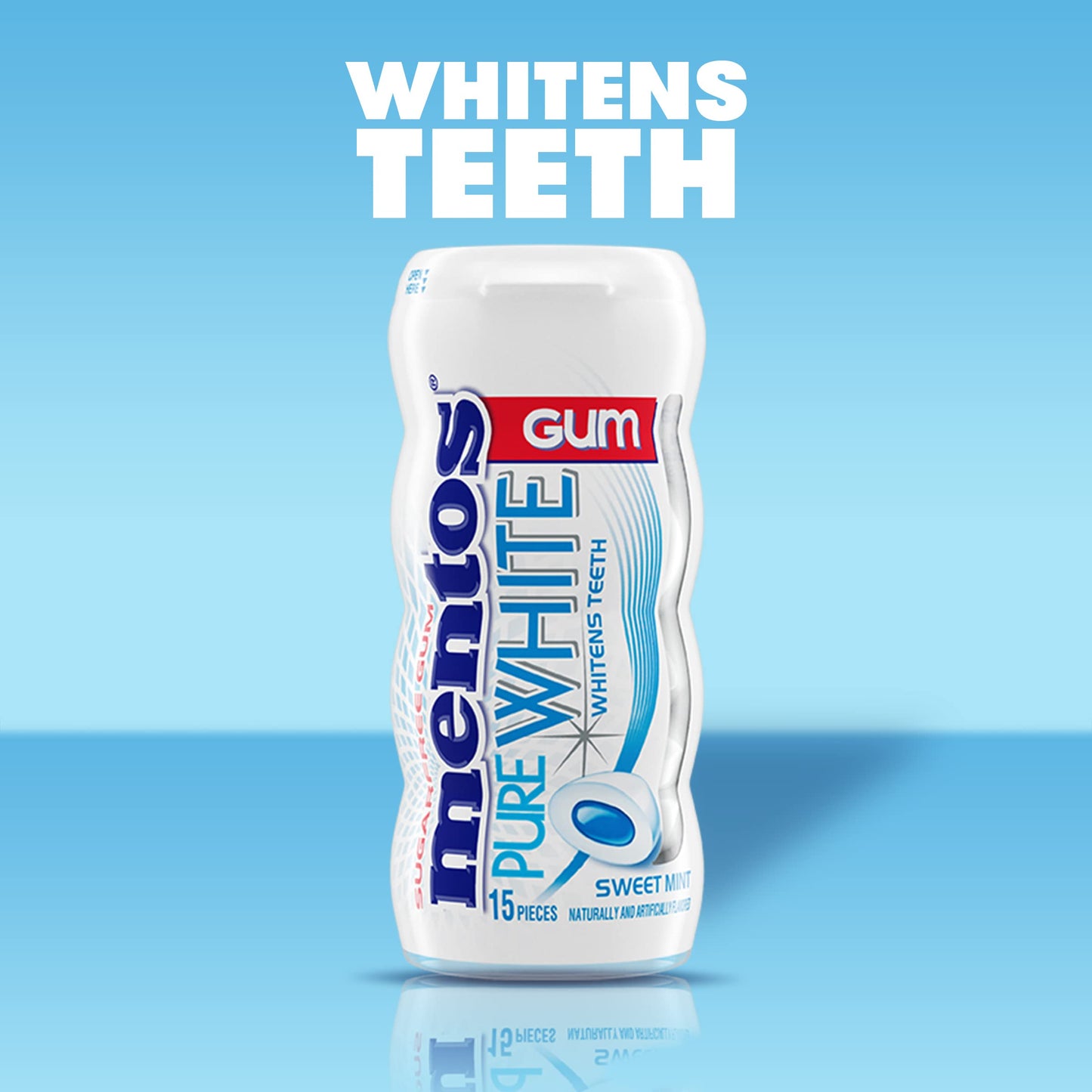 Mentos Gum Pocket Bottle, Pure White Sweet Mint, Non Melting, 1.06 oz