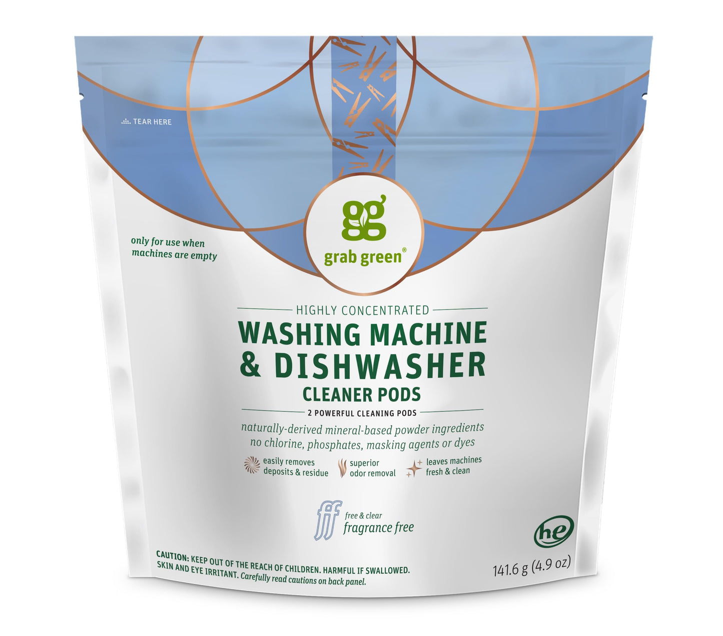 Grab Green Washing Machine Cleaner Pods - Fragrance Free, 2 Cleaning Pods