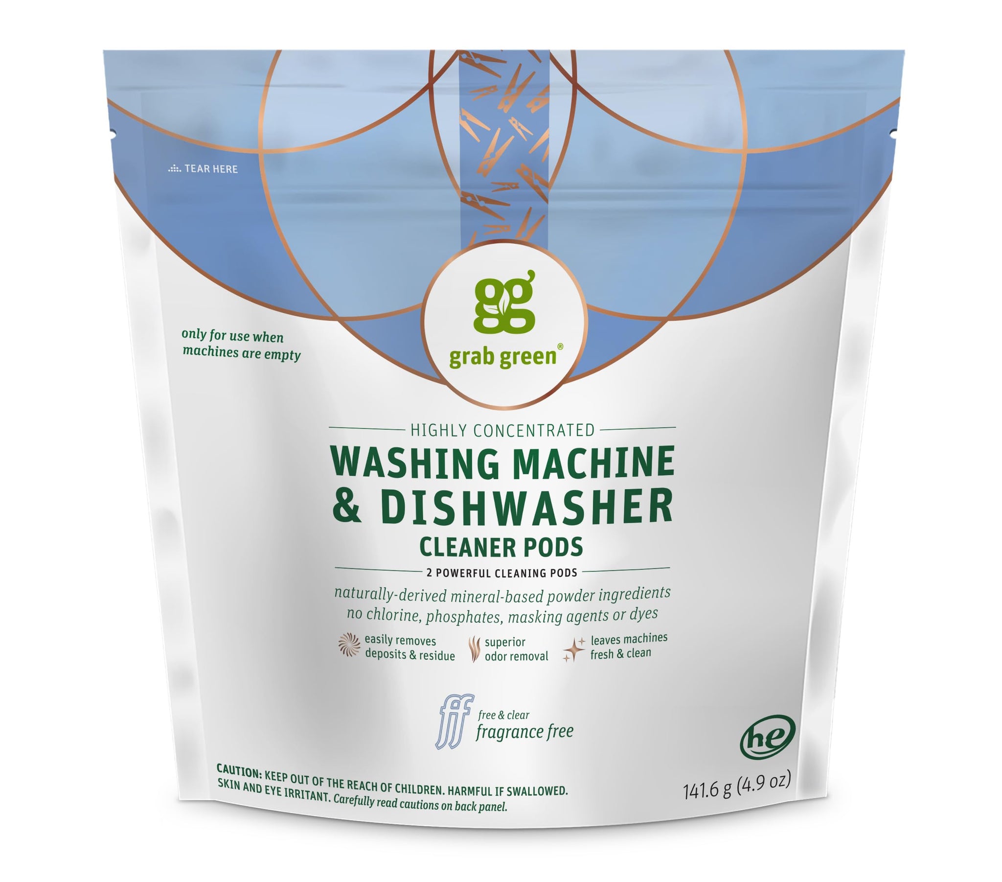 Grab Green Washing Machine Cleaner Pods - Fragrance Free, 2 Cleaning Pods