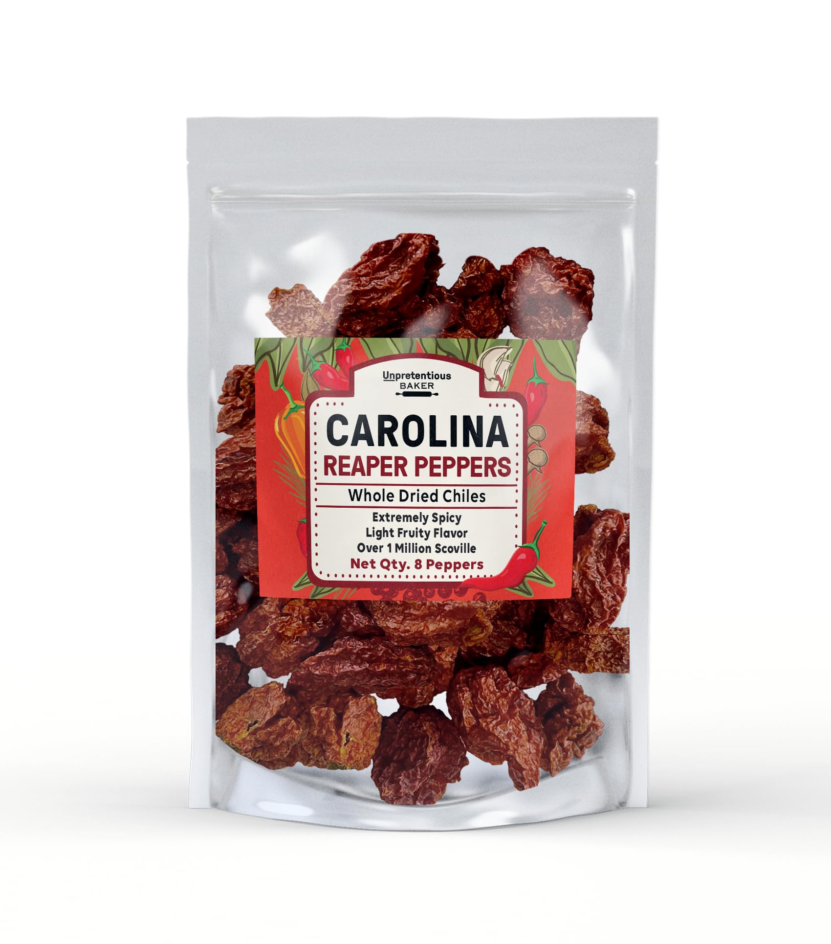 Unpretentious Whole Dried Carolina Reaper Chiles, 8 Count, Extremely Spicy Chiles, Hot Sauce