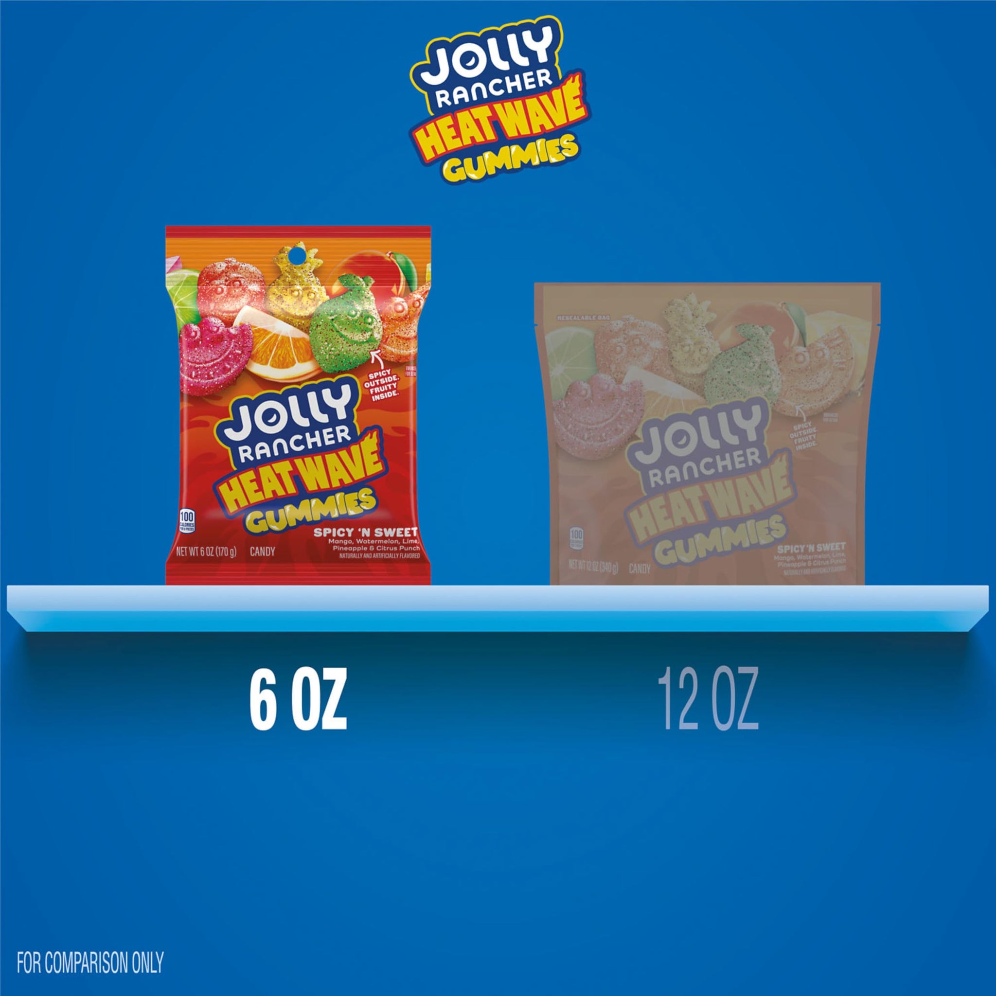 JOLLY RANCHER Heat Wave Gummies Spicy n Sweet Assorted Fruit Flavored Candy Bag, 6 oz
