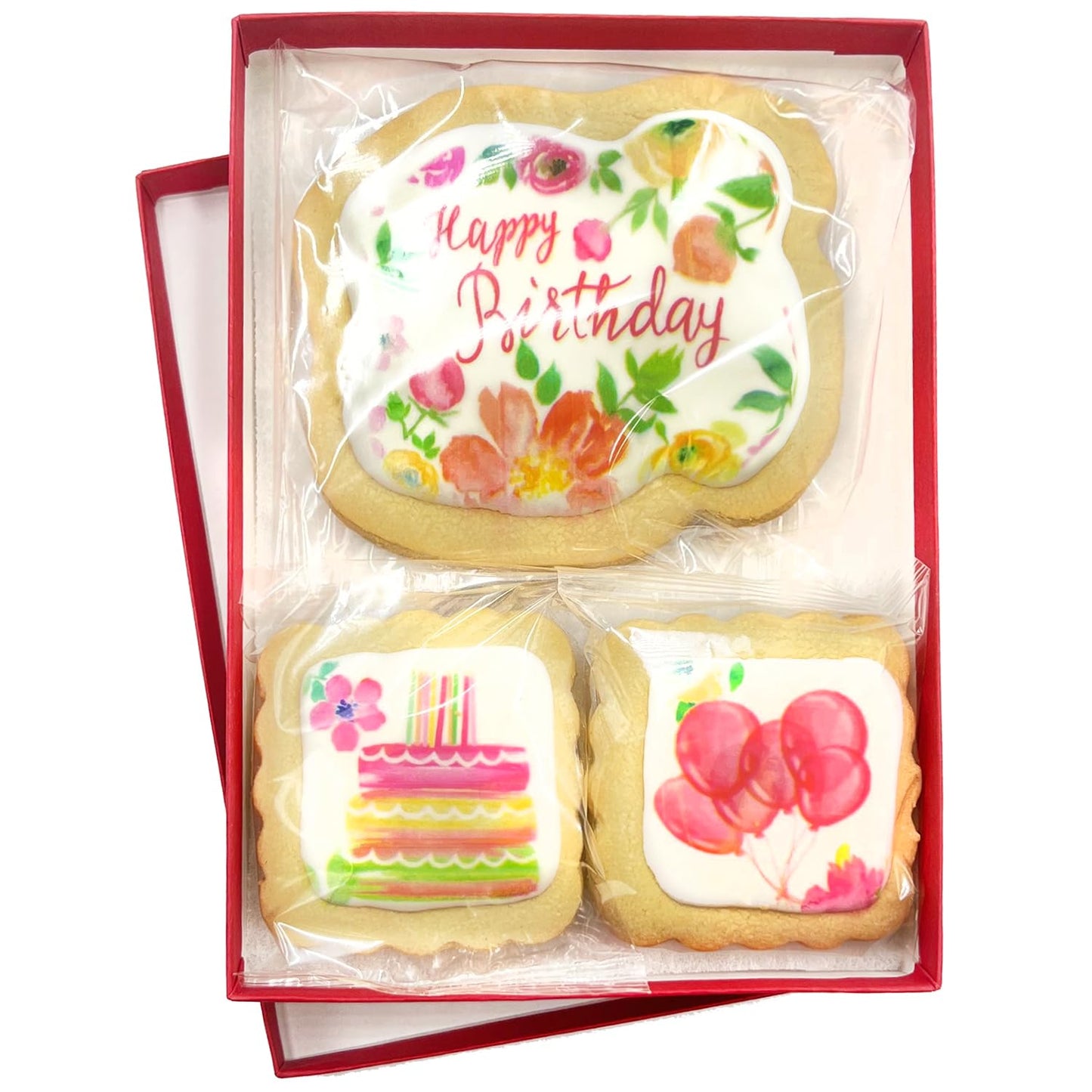 Happy Birthday Cookies Gift Basket For Women and Girls Her Decorated Sugar Cookie Gift Box Floral | Nut Free | 3 Pack | Kosher