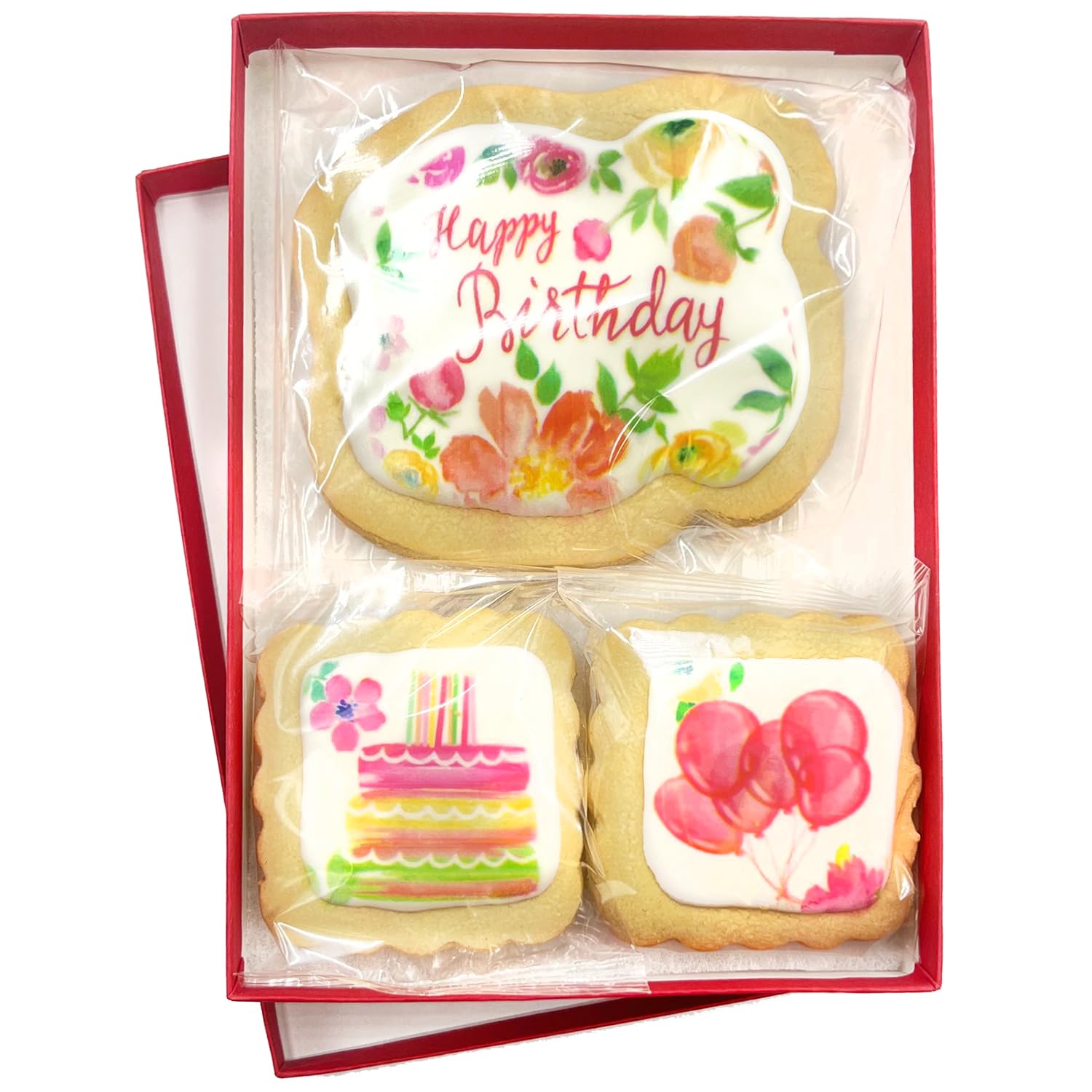 Happy Birthday Cookies Gift Basket For Women and Girls Her Decorated Sugar Cookie Gift Box Floral | Nut Free | 3 Pack | Kosher