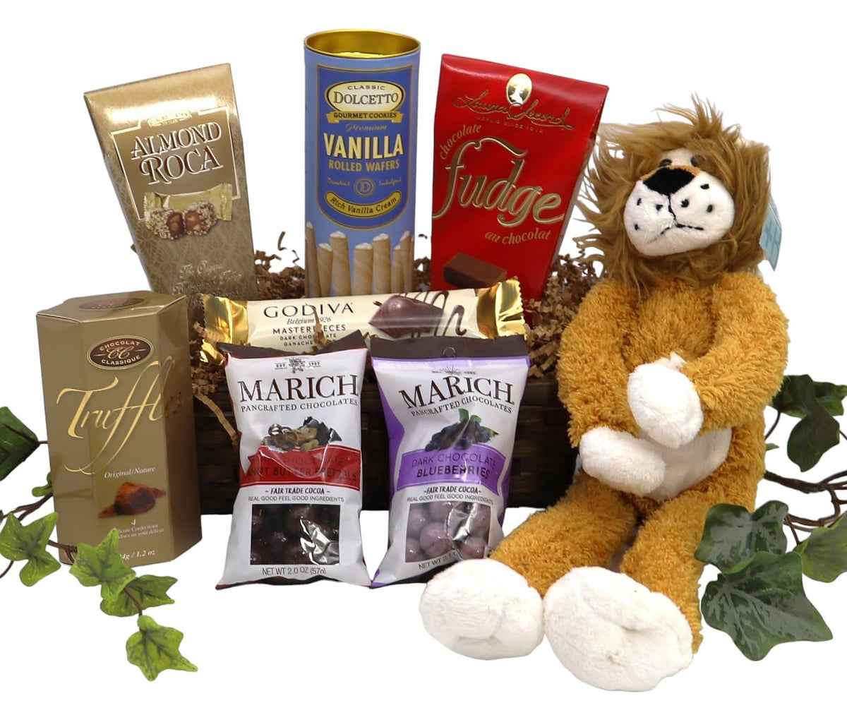 Gift Basket Village: Go Wild Gift - Deluxe Assortment with Chocolates, Wafers, Fudge, Roca Candy & Plush