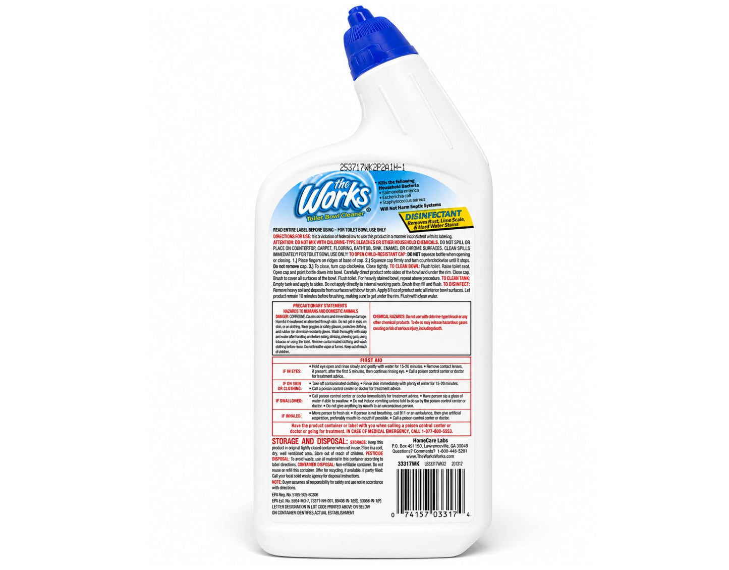 The Works Toilet Bowl Cleaner Disinfectant Removes Rust Lime Scale and Hard Water Stains Kills 99.9% of Household Bacteria 24 fl oz (Pack of 6)