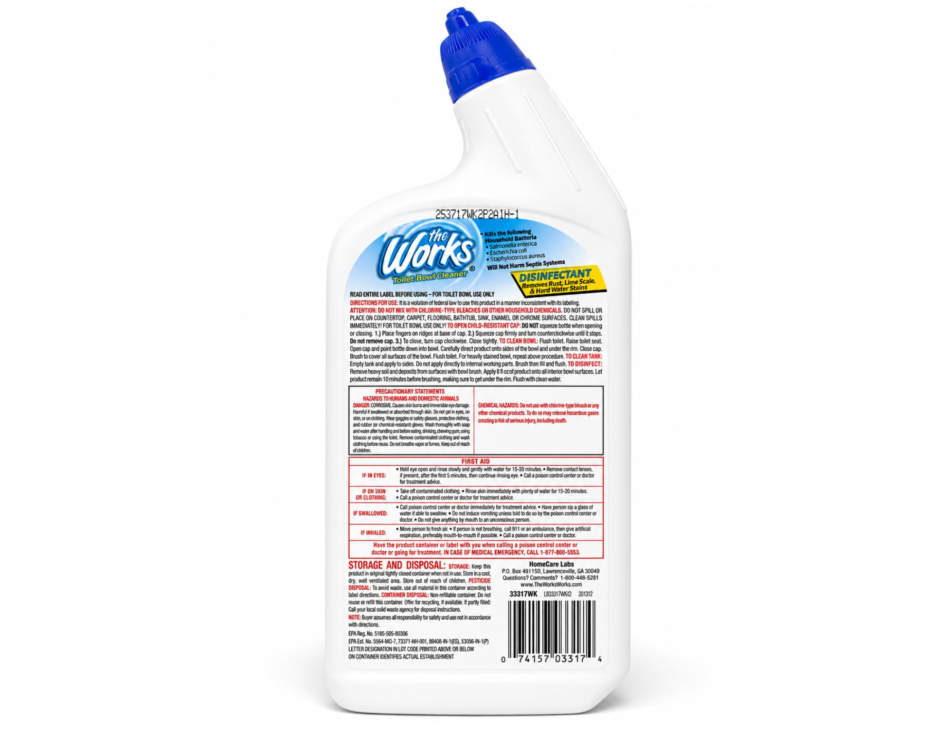 The Works Toilet Bowl Cleaner Disinfectant Removes Rust Lime Scale and Hard Water Stains Kills 99.9% of Household Bacteria 24 fl oz (Pack of 6)