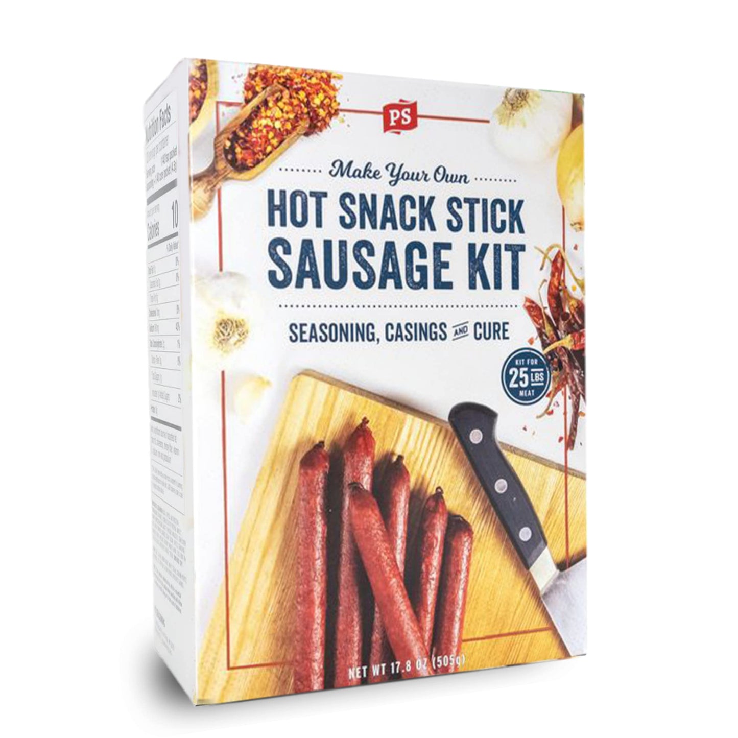 PS Seasoning Hot Snack Stick Kit - Includes Spicy Sausage Seasoning Mix, Maple Cure, and Collagen Casings for up to 25 lbs of Meat - Easy to Use