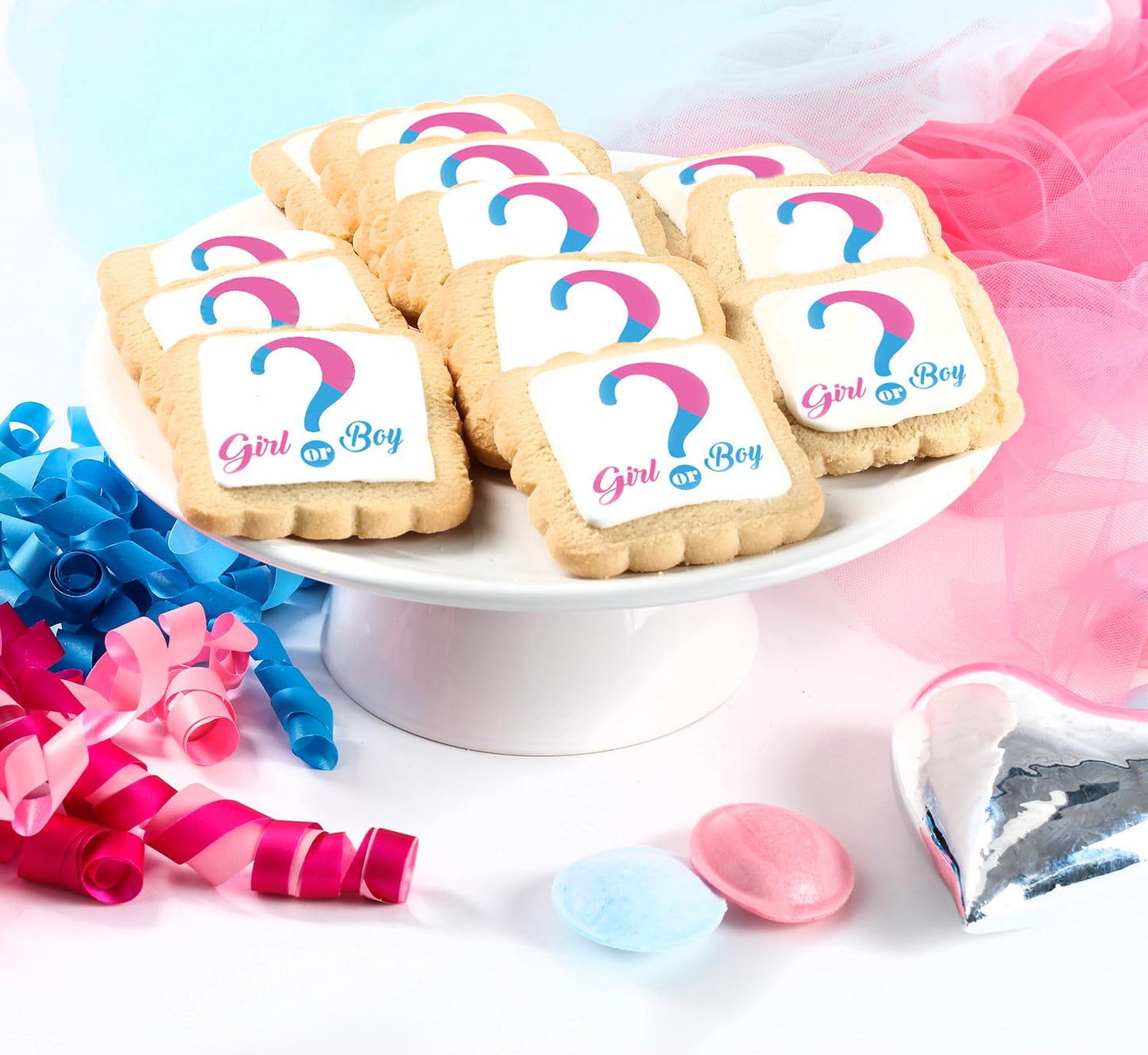 Baby Gender Reveal Cookies INDIVIDUALLY WRAPPED 24 PACK Party Favors Candy Dessert Table Buffet Food gift Treats