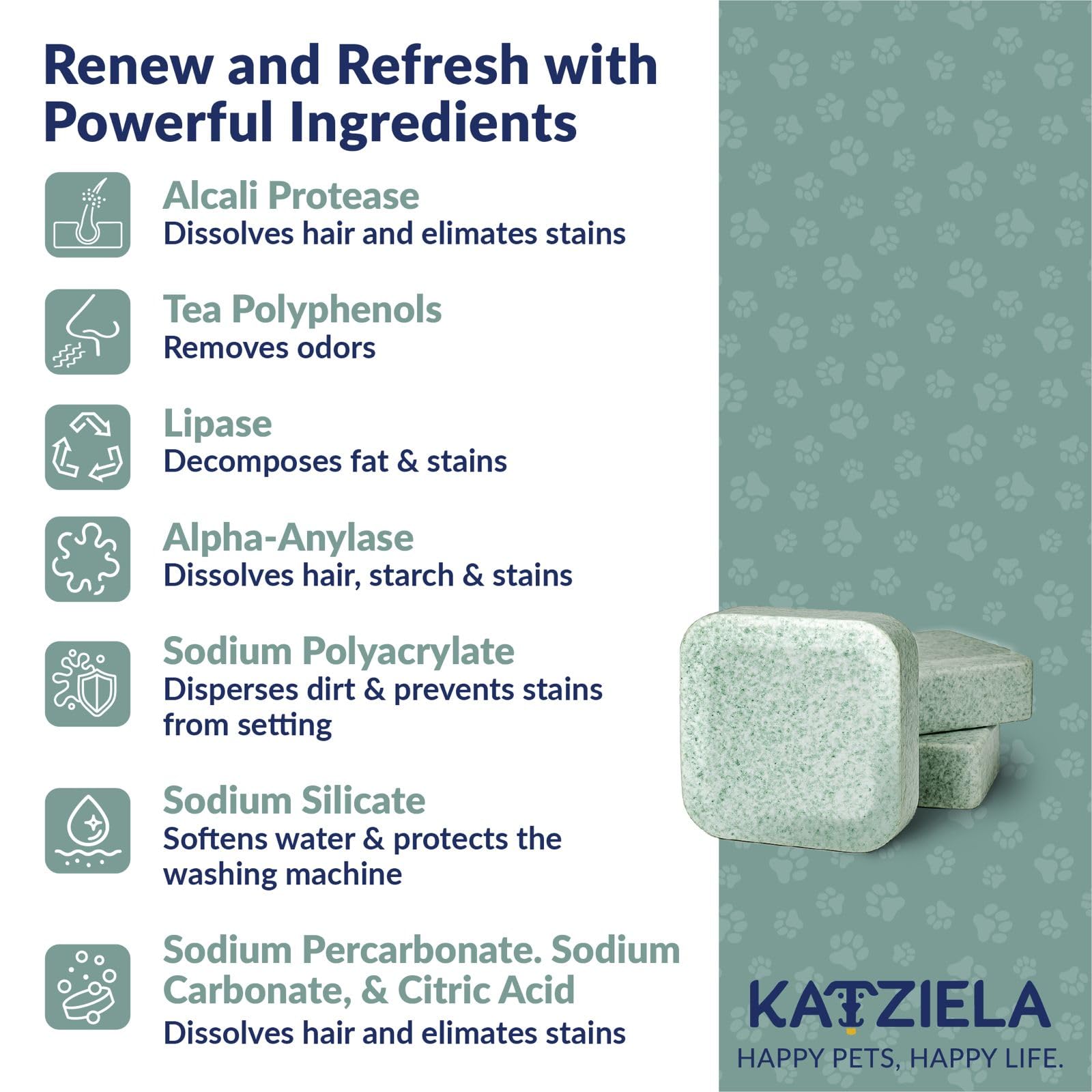 Katziela Washing Machine Cleaner Tablets - 6 Pack (3-Month Supply) - Loosens Pet Hair & Eliminates Odors - Fragrance-Free Enzyme Formula - Safe