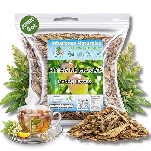 Mango Dried Leaf Tea (Hojas de Mango secas) - Jumbo 4 oz Loose Leaf Herbal Tea - 100% Natural, Vegan, Non-GMO, Caffeine-Free - Traditional Herbal