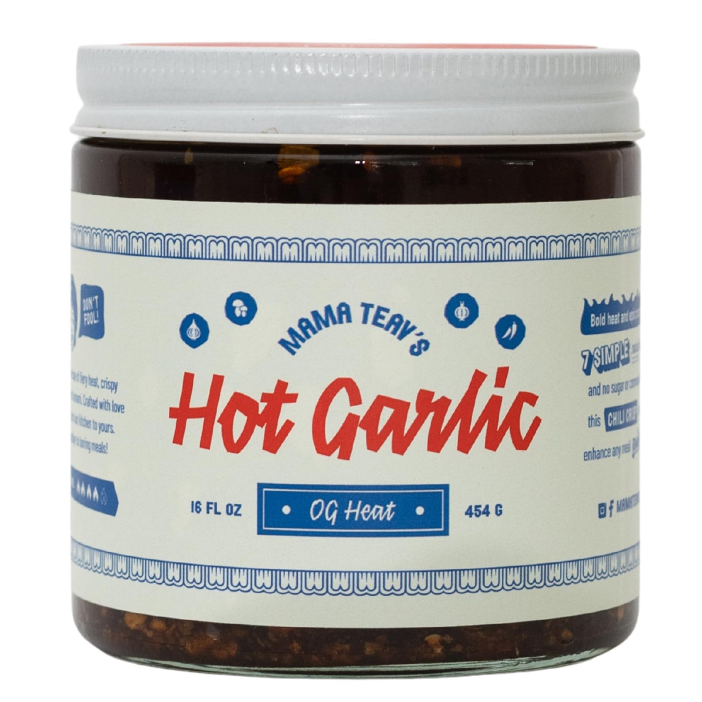 Mama Teav's Hot Garlic Chili Crisp - Spicy, Crunchy, Umami Chili Oil with Garlic & Cambodian Chilis - Vegan, Gluten-Free, All-Natural - Cold-Pressed