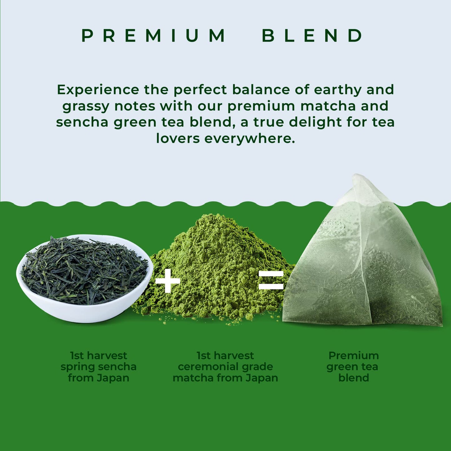 Organic Japanese Matcha Green Tea Bags - Ceremonial Grade Matcha Powder and 1st Harvest Spring Sencha Blend for Unforgettable Taste - 60 Tea Pyramids