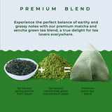 Organic Japanese Matcha Green Tea Bags - Ceremonial Grade Matcha Powder and 1st Harvest Spring Sencha Blend for Unforgettable Taste - 60 Tea Pyramids