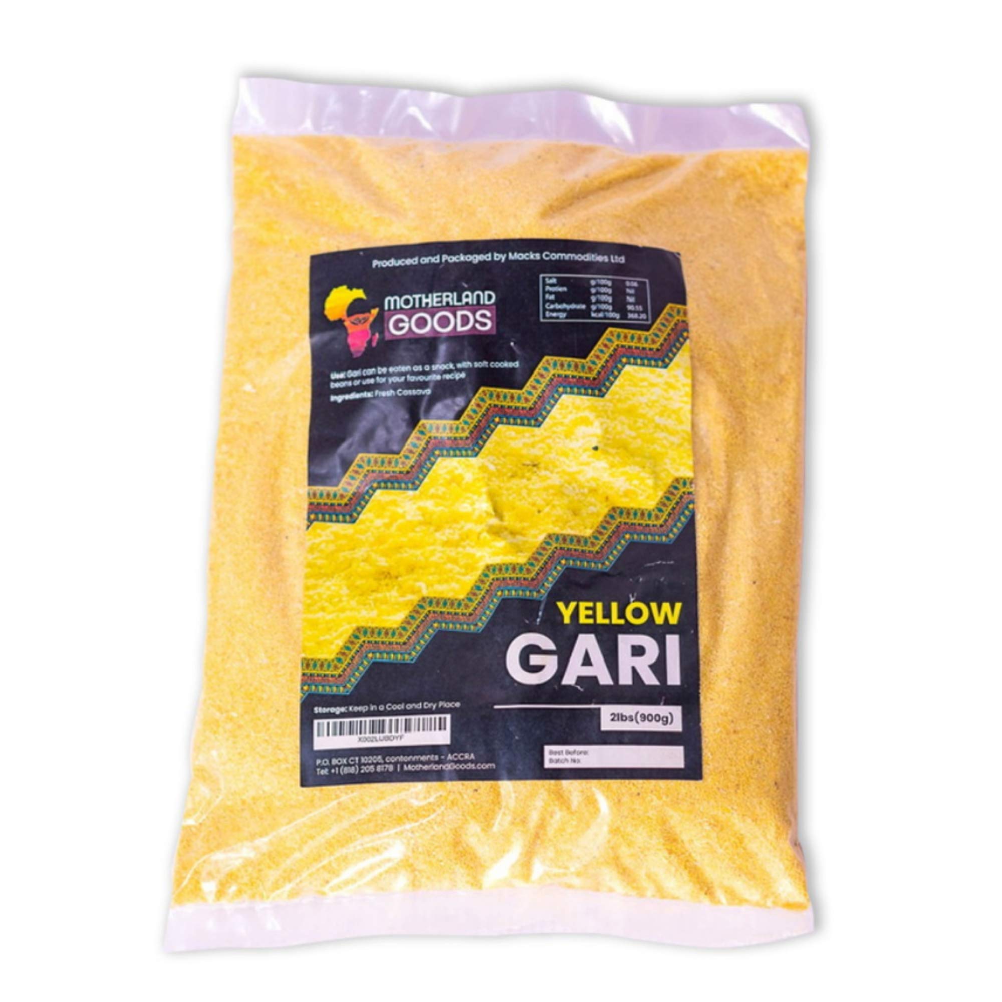 MOTHERLAND GOODS Yellow West African Gari - Premium Ghana Garri - Gluten Free, Fine Quality Cassava Grits (4 lbs)