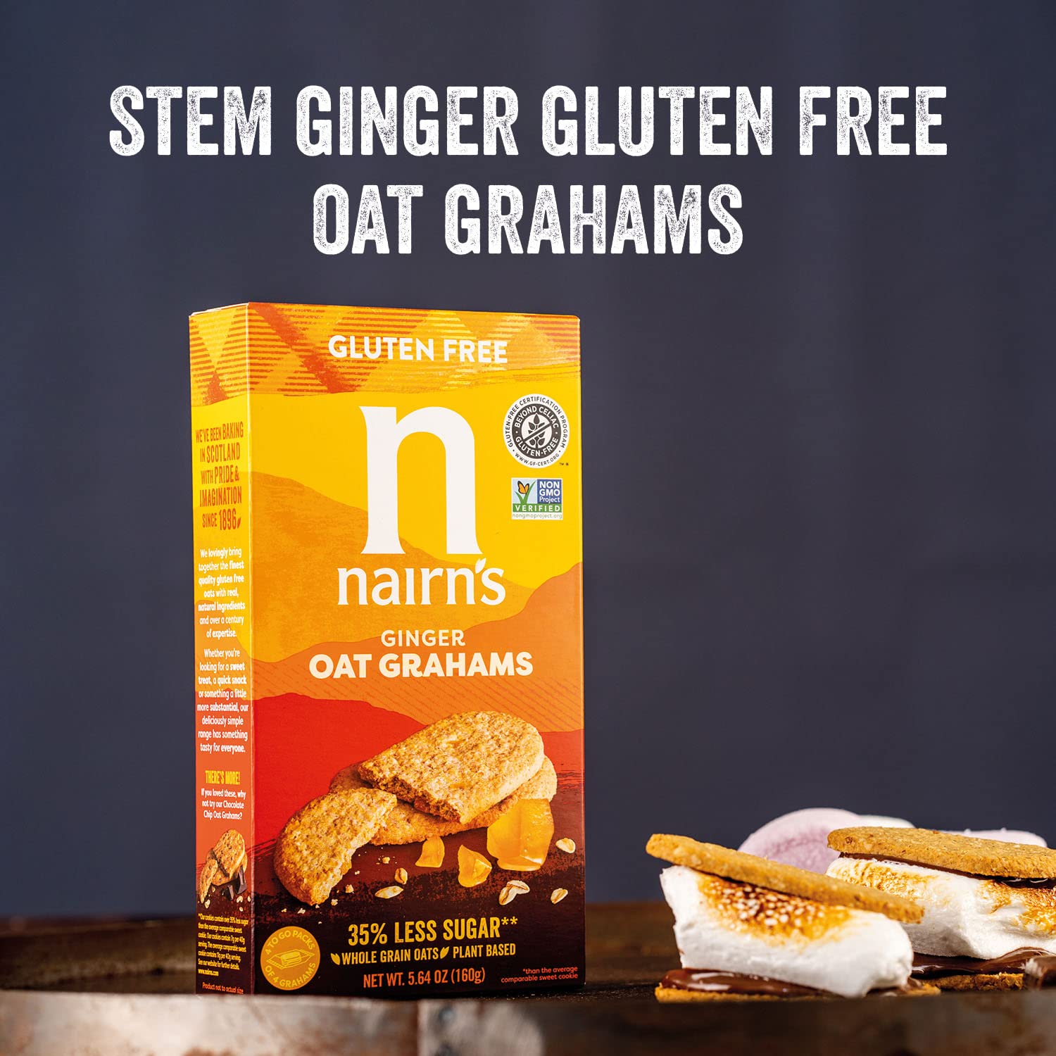 Nairn's Gluten Free Stem Ginger Snack Grahams - Healthy, Tasty and Safe for Celiacs. Perfect On-the Go Snack. High Fiber, No Artificial Colors