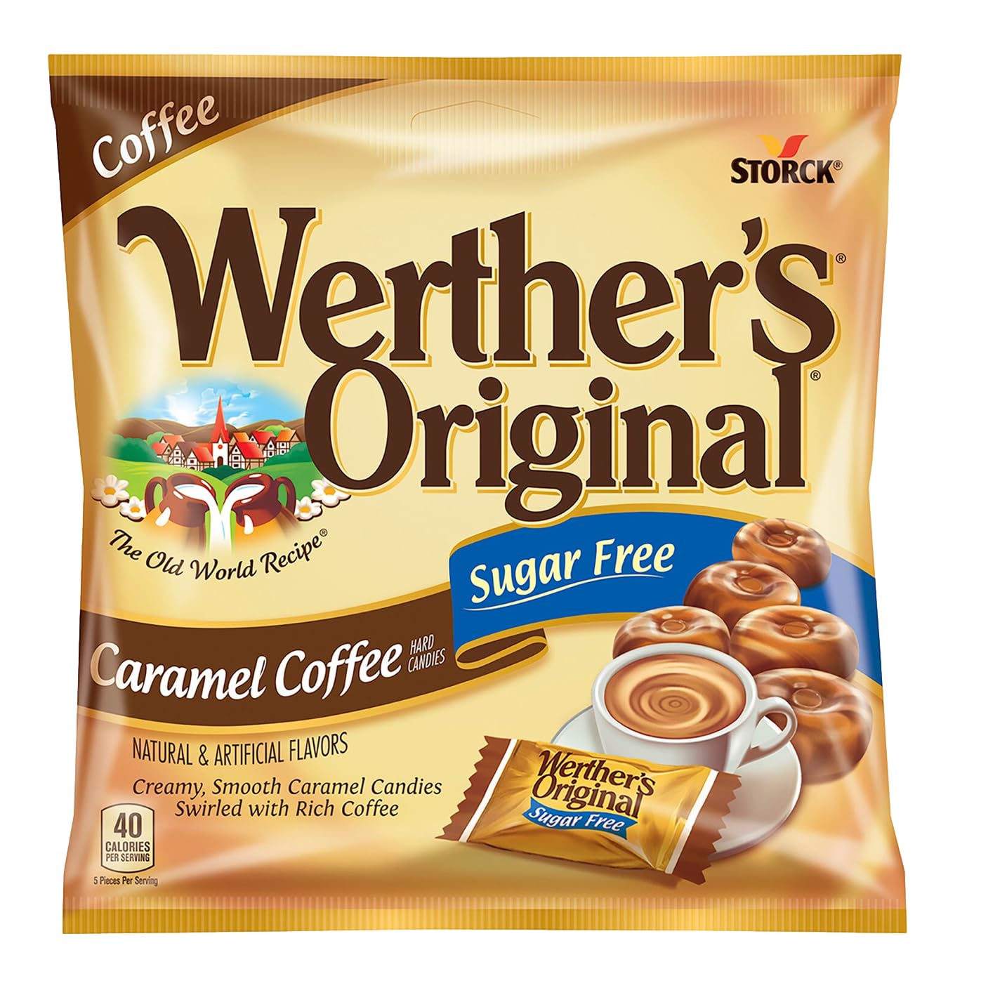 Werther's Original Sugar Free Hard Candy 3 Bags Bundle (1.46 OZ Each) 3 Flavors: Coffee, Chocolate, Caramel | Perfect for Office Spaces Candy dishes