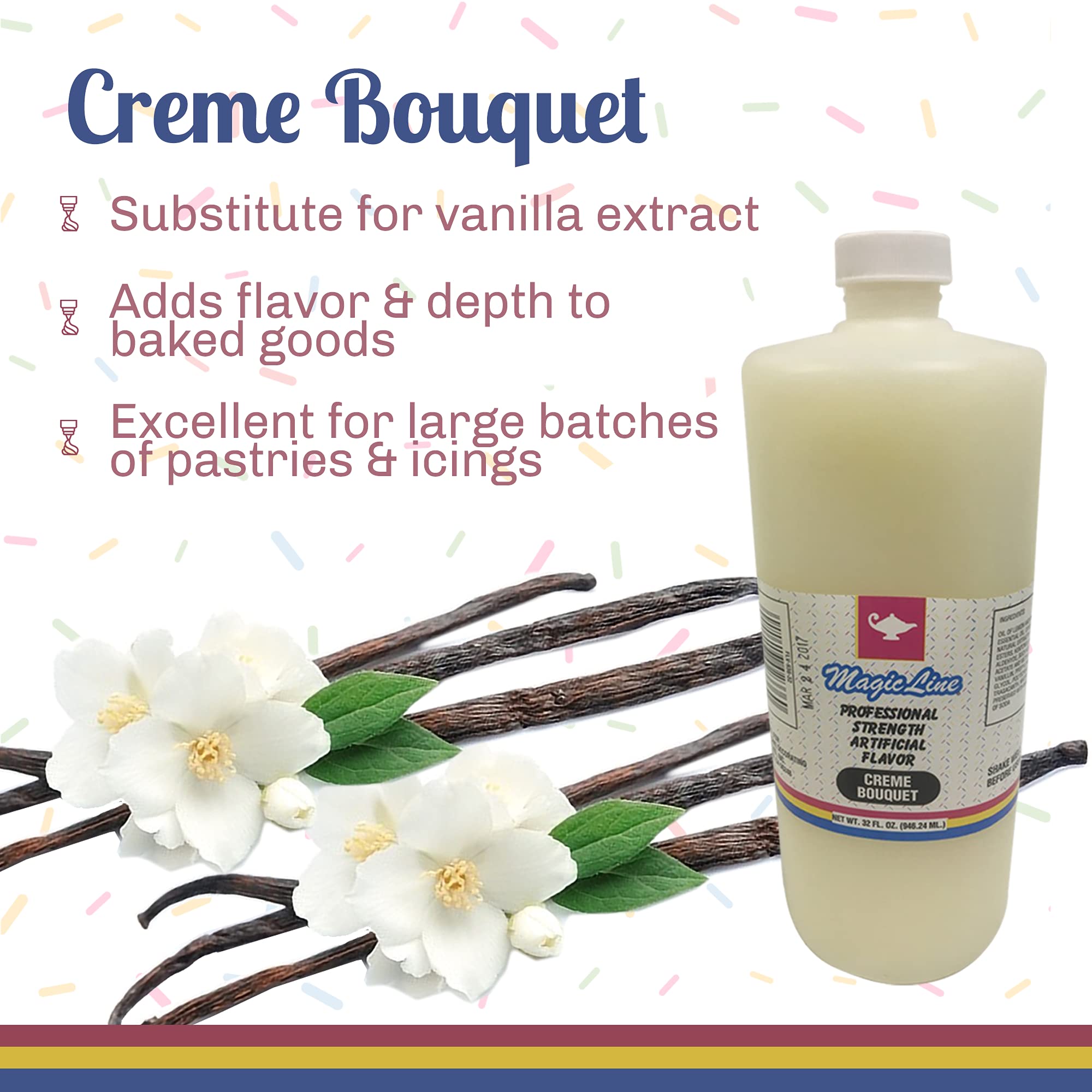 Parrish Magic Line Creme Bouquet Flavoring Oil for Baking - Premium Baking Extract Replaces Vanilla Flavor Extracts (32 oz)