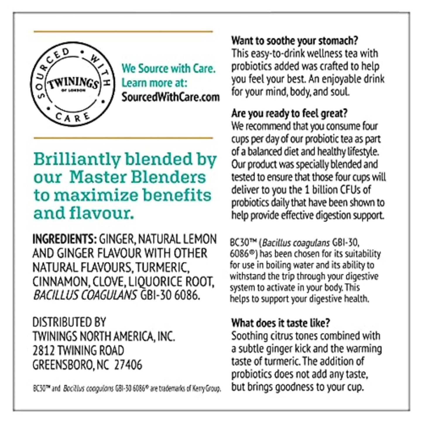 Twinings Probiotics Lemon & Ginger Herbal Tea, Supports Digestive Health, Single Serve K-Cup Pods for Keurig, Naturally Caffeine Free, 24 Count (Pack