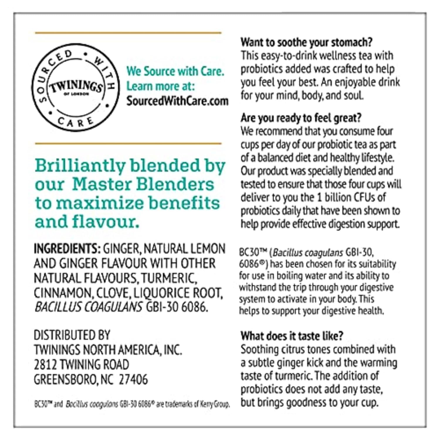 Twinings Probiotics Lemon & Ginger Herbal Tea, Supports Digestive Health, Single Serve K-Cup Pods for Keurig, Naturally Caffeine Free, 24 Count (Pack