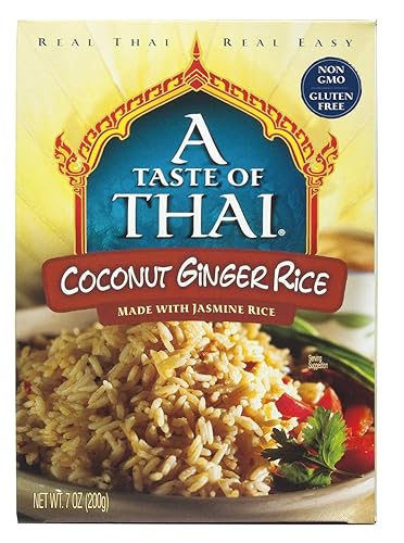 A Taste of Thai Jasmine Rice Instant (Coconut Ginger Rice) - Authentic Thai White Rice Organic, Flavored with Classic Thai Spices | Organic