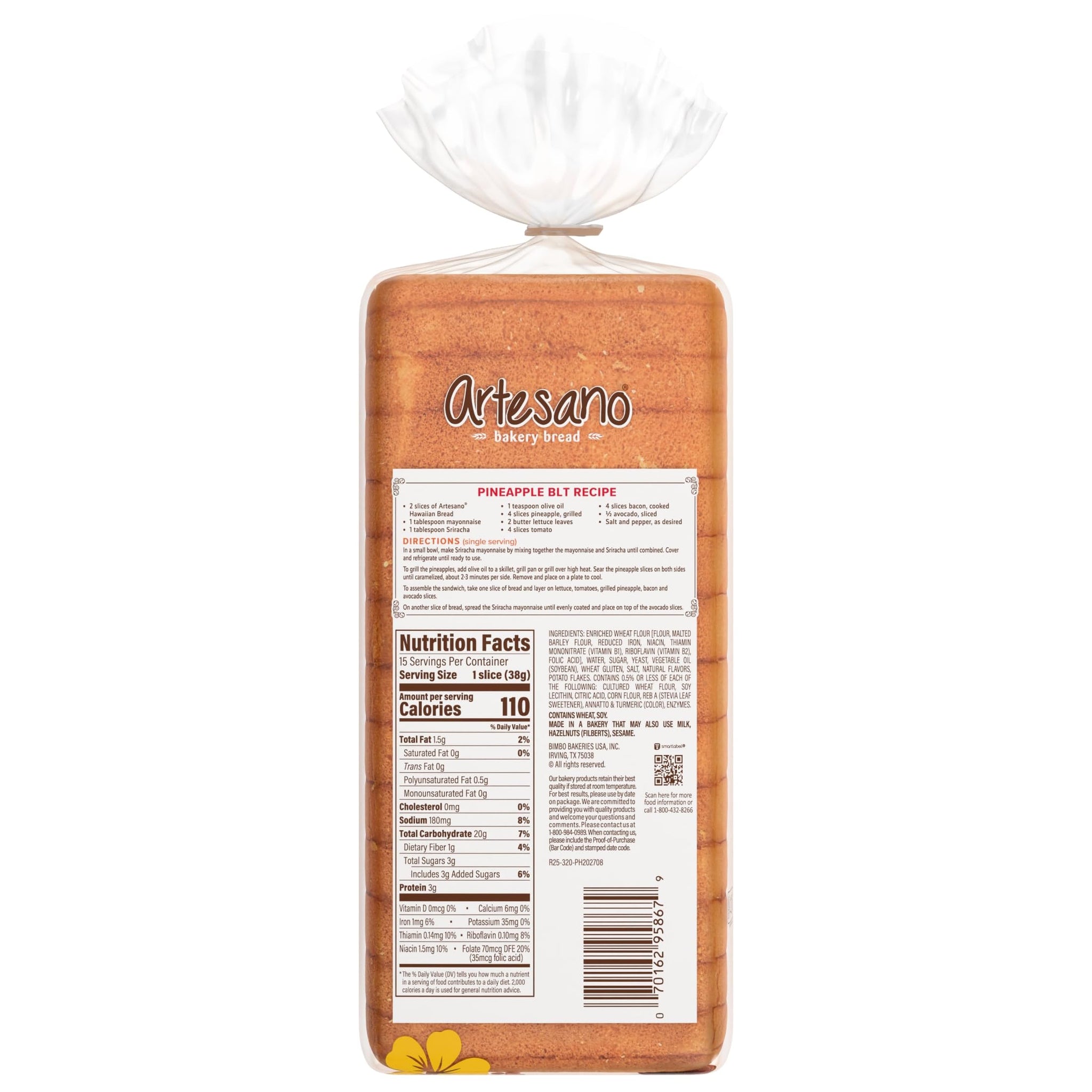 Artesano Hawaiian Bread, Sweet Pre-sliced Hawaiian Bread, 20 oz Bag