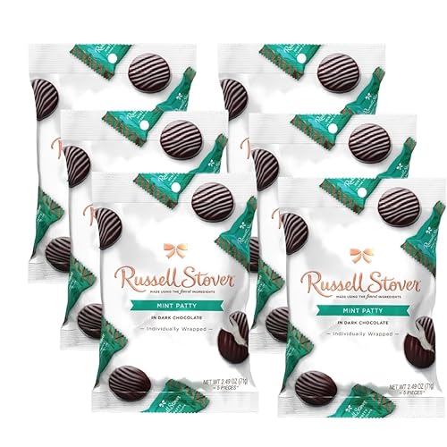 RUSSEL STOVER MINT PATTY IN DARK CHOCOLATE INDIVIDUALLY WRAPPED (6 BAGS, Mint Dark Chocolate)