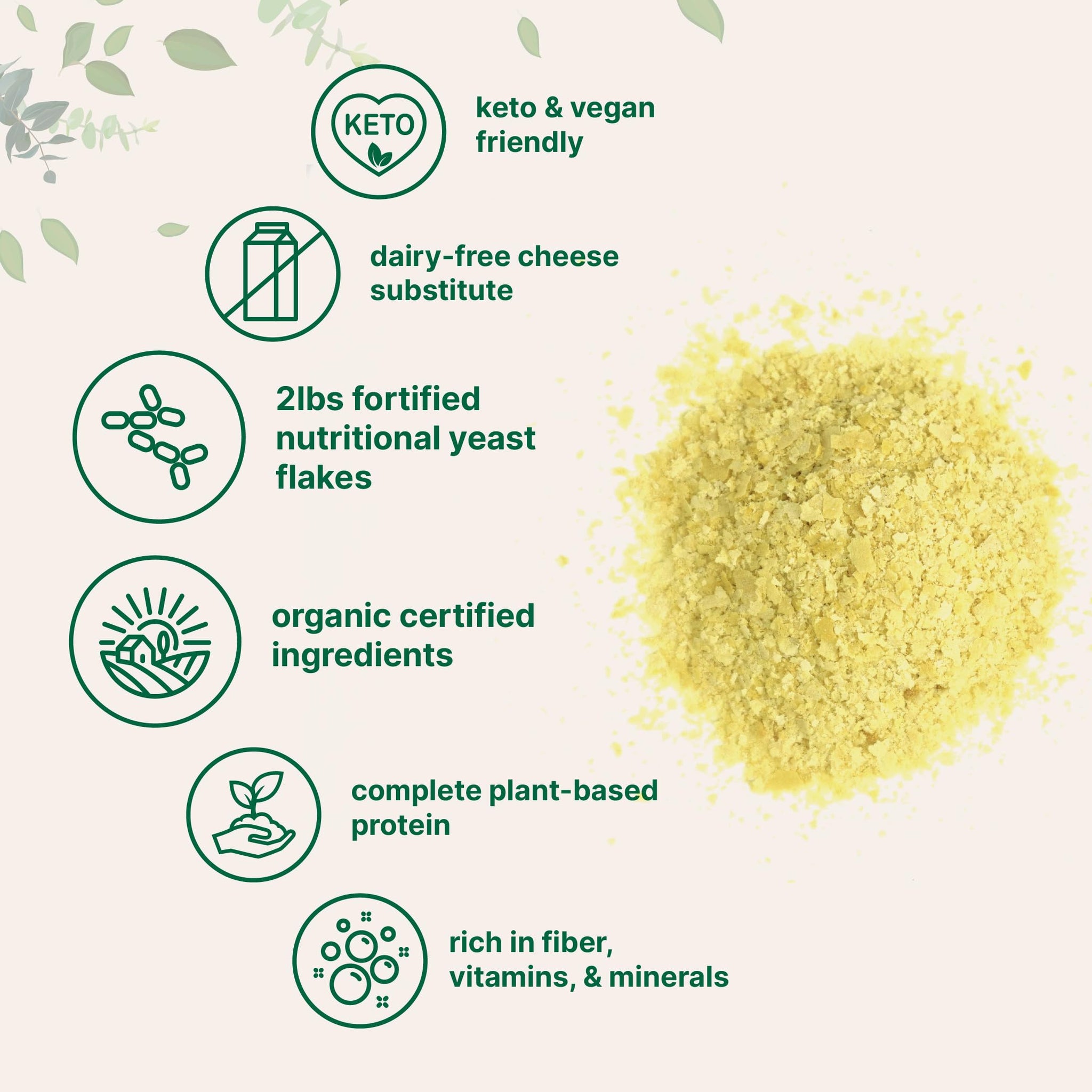 Micro Ingredients Organic Fortified Nutritional Yeast Flakes, 2lb (32oz) | Rich in Vegan Protein, B Vitamins, & Beta-Glucans | Keto Friendly, Dairy