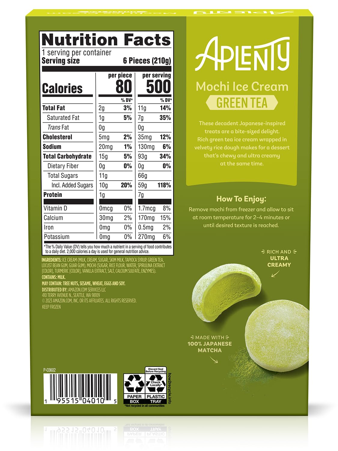 Aplenty, Mochi Ice Cream, Green Tea, 7.5 Oz, 6 Ct