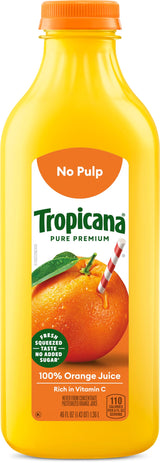 Tropicana Pure Premium 100% Orange Juice Original, No Pulp No Added Sugars, 46 fl oz bottle
