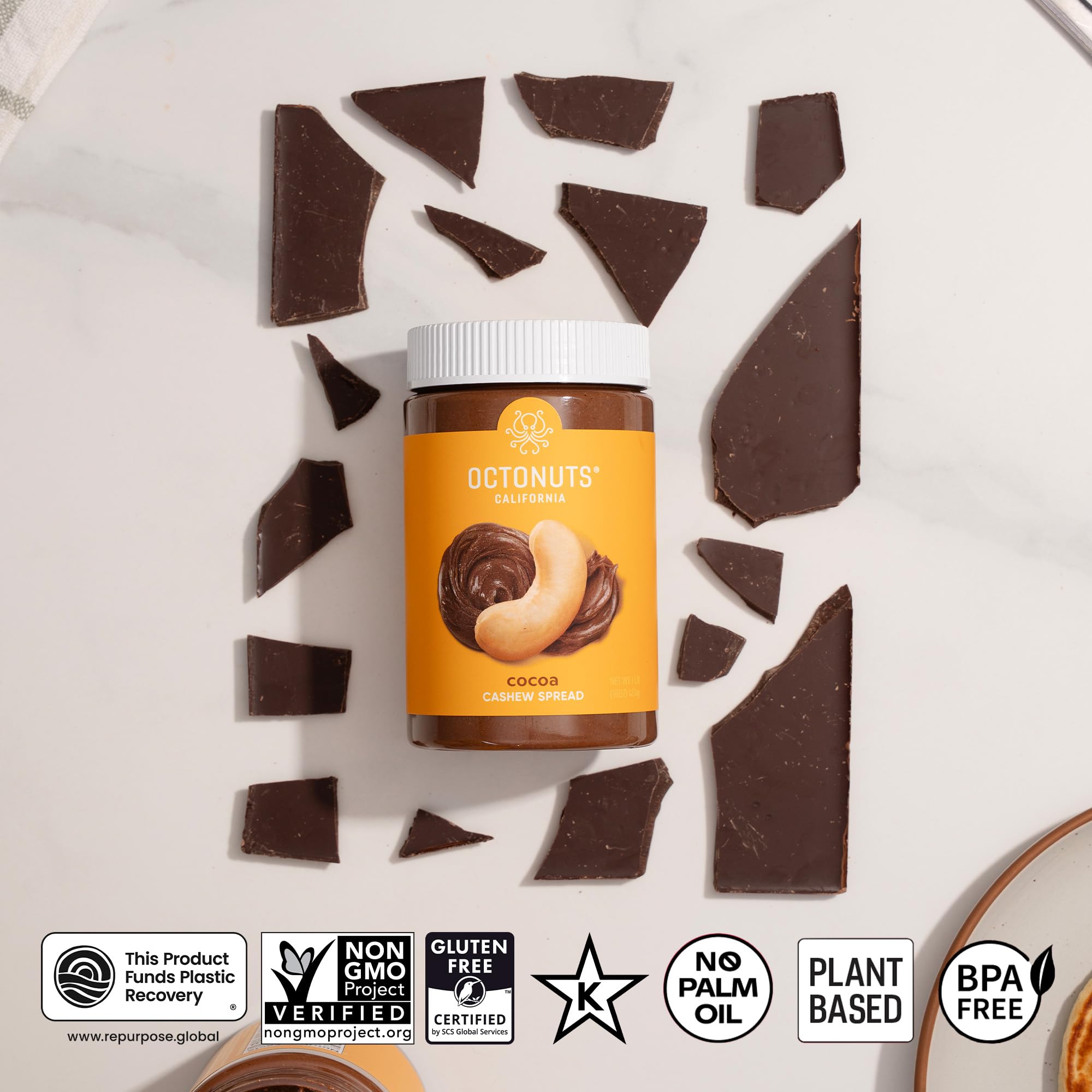Octonuts Cocoa Cashew Spread - 16 oz, Chocolate Nut Spread, Gluten-Free, Vegan, Non-GMO, Soy and Dairy-Free, Peanut-Free, No Palm Oil - Smooth Cocoa