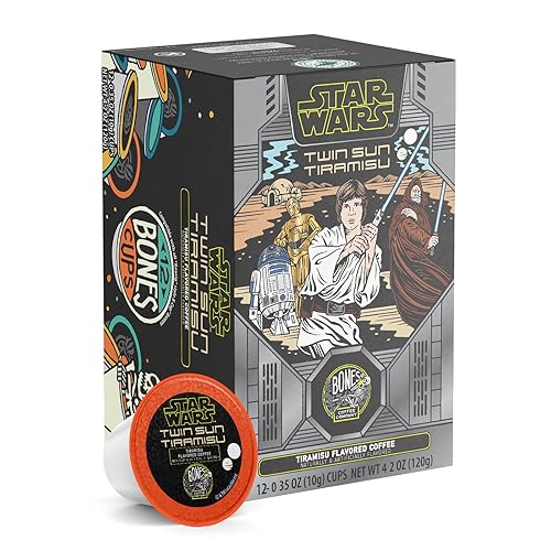 Bones Coffee Company Star Wars Twin Sun, Tiramisu Flavored Coffee Pods, Low Acid Medium Roast Single-Serve Bones Cups For 1.0 & 2.0 Capsule Brewers