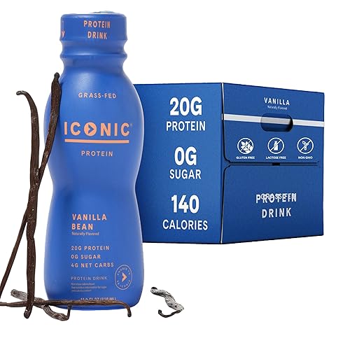 Iconic Protein Drinks, Vanilla Bean (12 Pack) - Sugar Free & Low Carb - 20g Grass Fed Protein - Lactose Free, Gluten Free, Non-GMO, Kosher - Keto