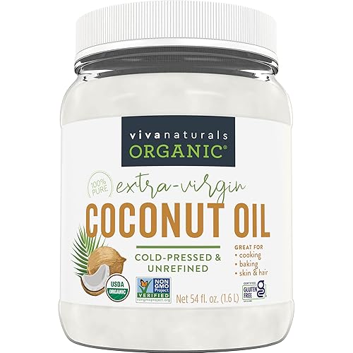 Viva Naturals Organic Coconut Oil, 54 fl oz - Unrefined, Cold-Pressed Extra Virgin Coconut Oil, USDA Organic & Non-GMO, Natural Cooking Oil, Hair Oil & Skin Oil