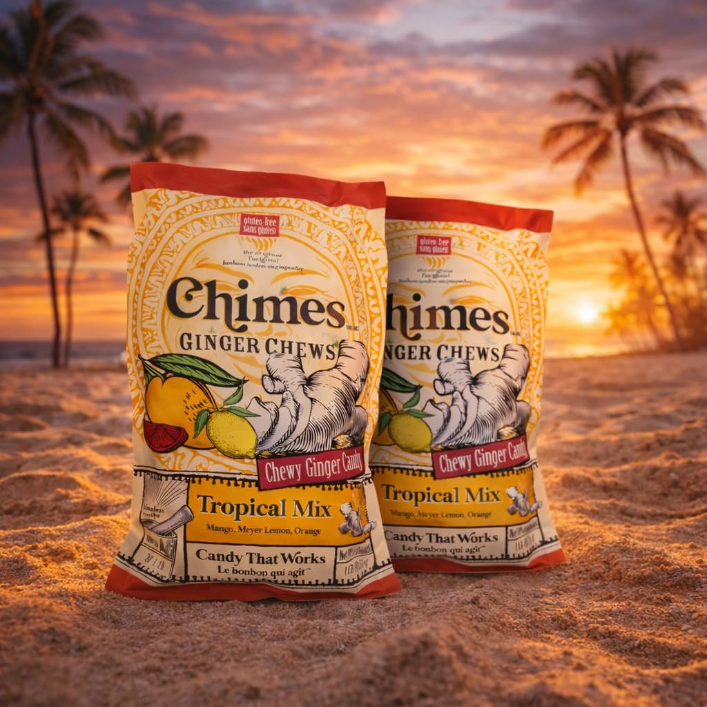 CHIMES TROPICAL MIX Ginger Chews (1-Pound 1 LB BAG) Premium Natural Chewy Ginger Candy - 16 OZ Individually Wrapped Ginger Chew Candy