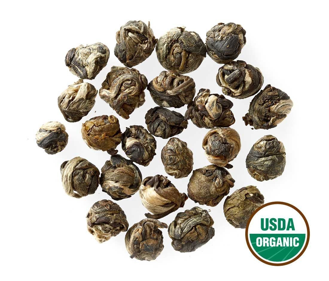 Golden Moon Tea Organic Jasmine Pearls Green Tea - Loose Leaf Dragon Pearls, Premium Grade, Non GMO - Travel Tin (48 Servings)
