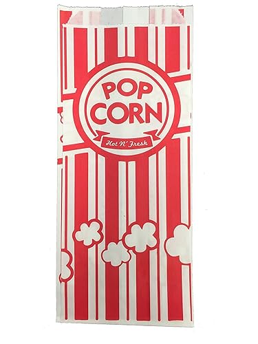 Carnival Style Paper Popcorn Bags, 50 1oz bags, Red & White Striped, Movie Theater Popcorn Bags
