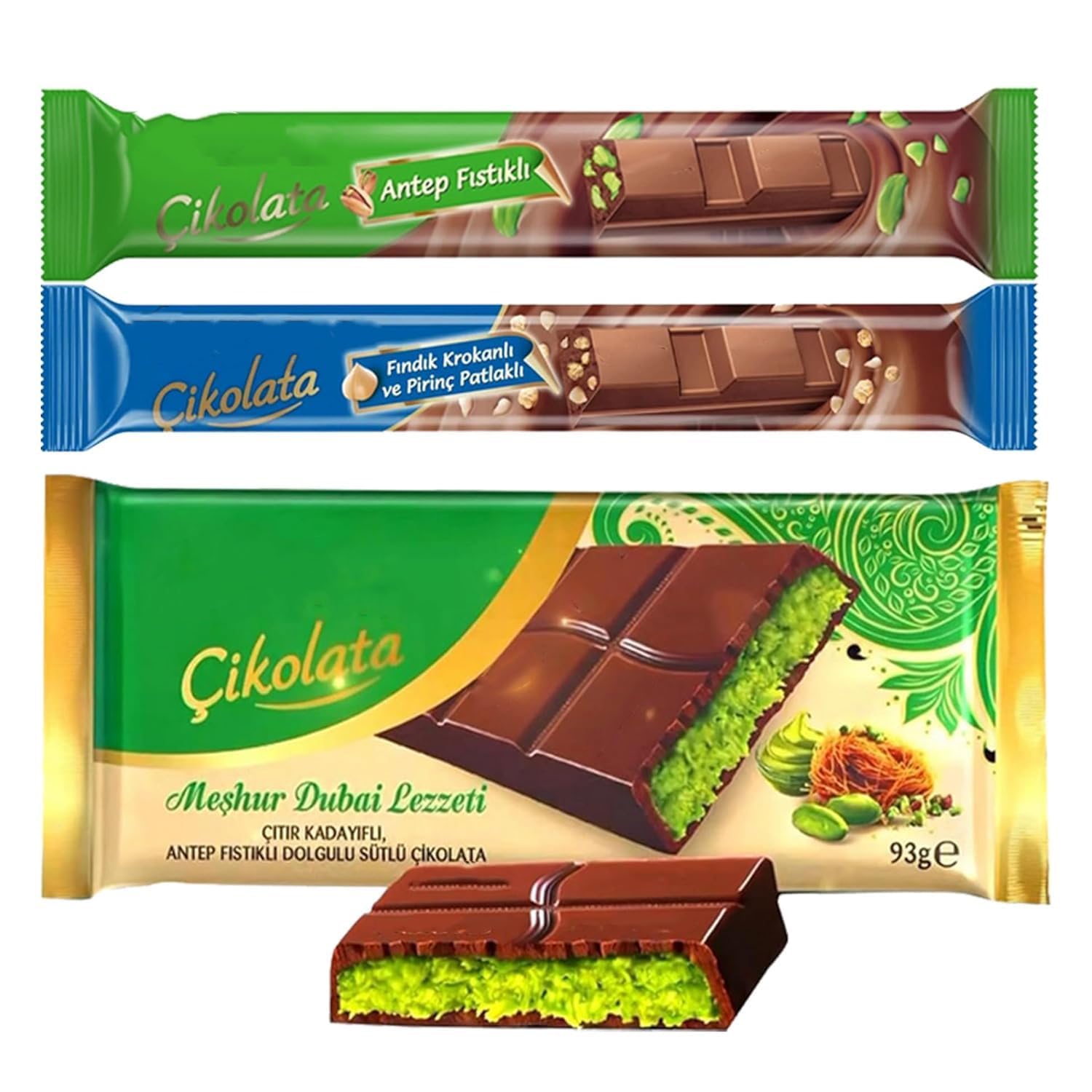 (21count) Gift Snack Box - Dubai Chocolate 93g & 27g + 19 Assorted Chocolates - International Turkish Chocolate Gift Box - Asian & European Sweets