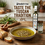 The Grindstone, Organic Tuscany bread dipping mix, perfect seasoning spice with extra virgin olive oil, bread, pasta topper, 2 oz. glass bottle