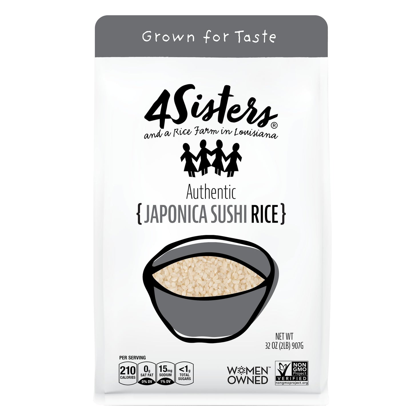 4Sisters - Authentic Short Grain Japonica Sushi Rice - Sustainably Grown - Women Owned - Farm to Table - 2lb