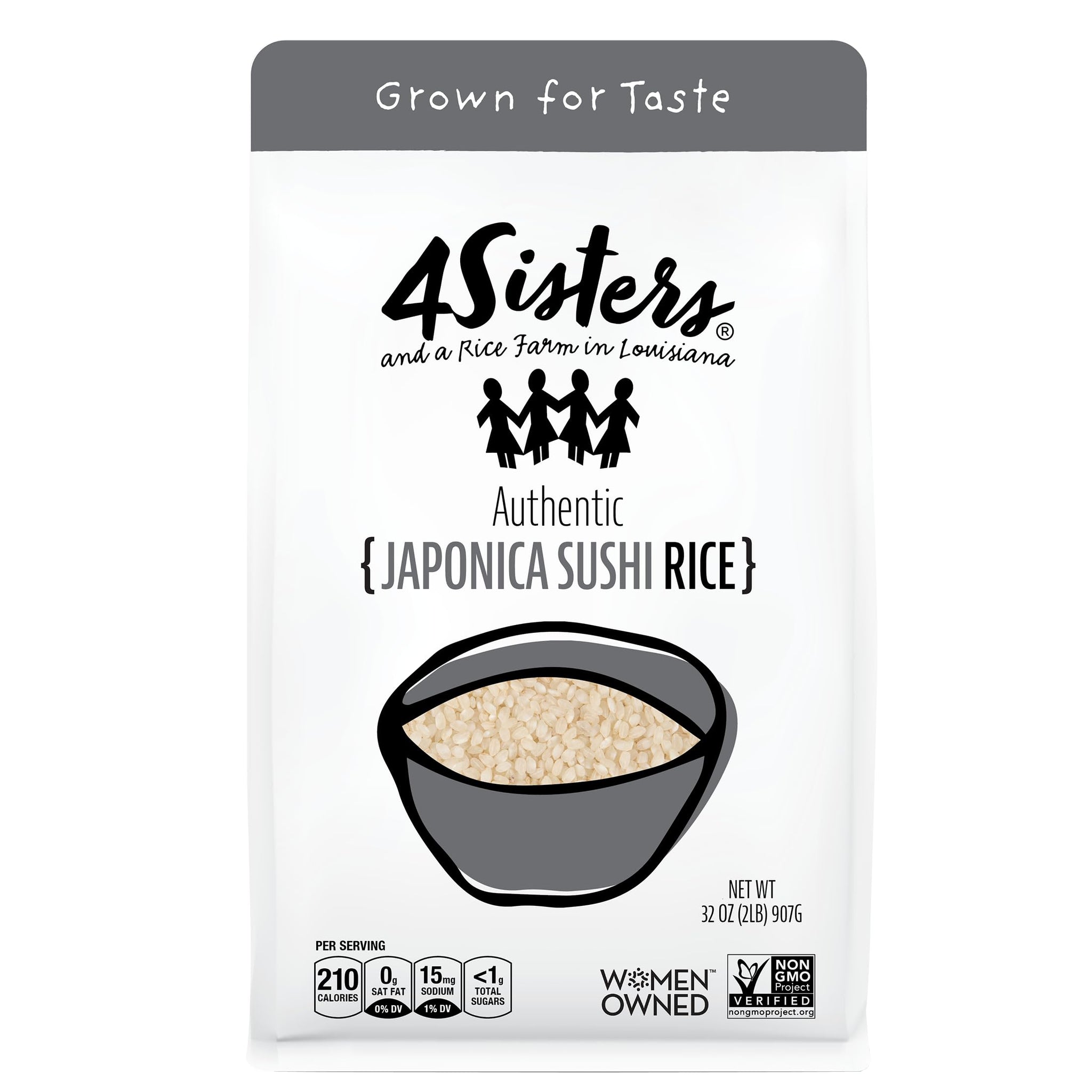 4Sisters - Authentic Short Grain Japonica Sushi Rice - Sustainably Grown - Women Owned - Farm to Table - 2lb