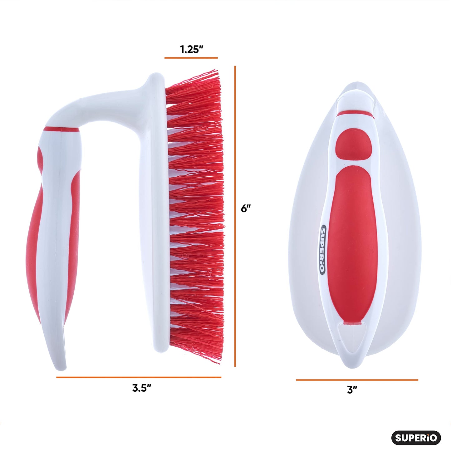 Superio Grout Brush, Dish Brush, Shower Scrubber Cleaning Brush, Stiff Bristles, Comfort Grip Handle,Red Brush Cleaner for Kitchen, Bathroom, Shower