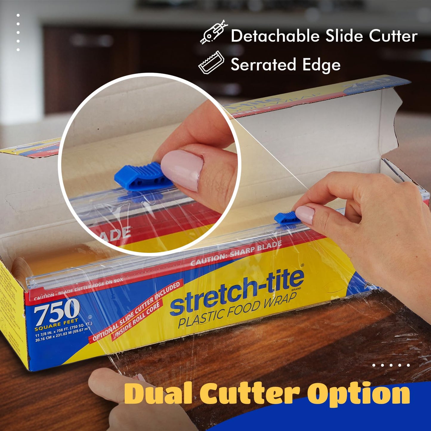 Stretch Tite Plastic Wrap For Food With Slide Cutter 750 Sq. Ft 11 7/8 Inch. Pack Of 2 With a Scooply Bag Clip