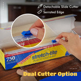 Stretch Tite Plastic Wrap For Food With Slide Cutter 750 Sq. Ft 11 7/8 Inch. Pack Of 2 With a Scooply Bag Clip